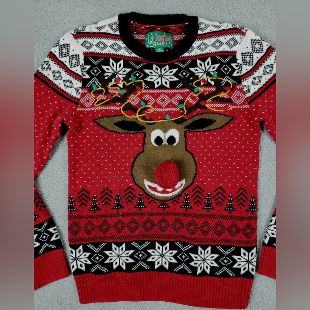 Ugly Christmas Sweater Rudolph Reindeer Small Double Sided Poopin Peppermints View 2